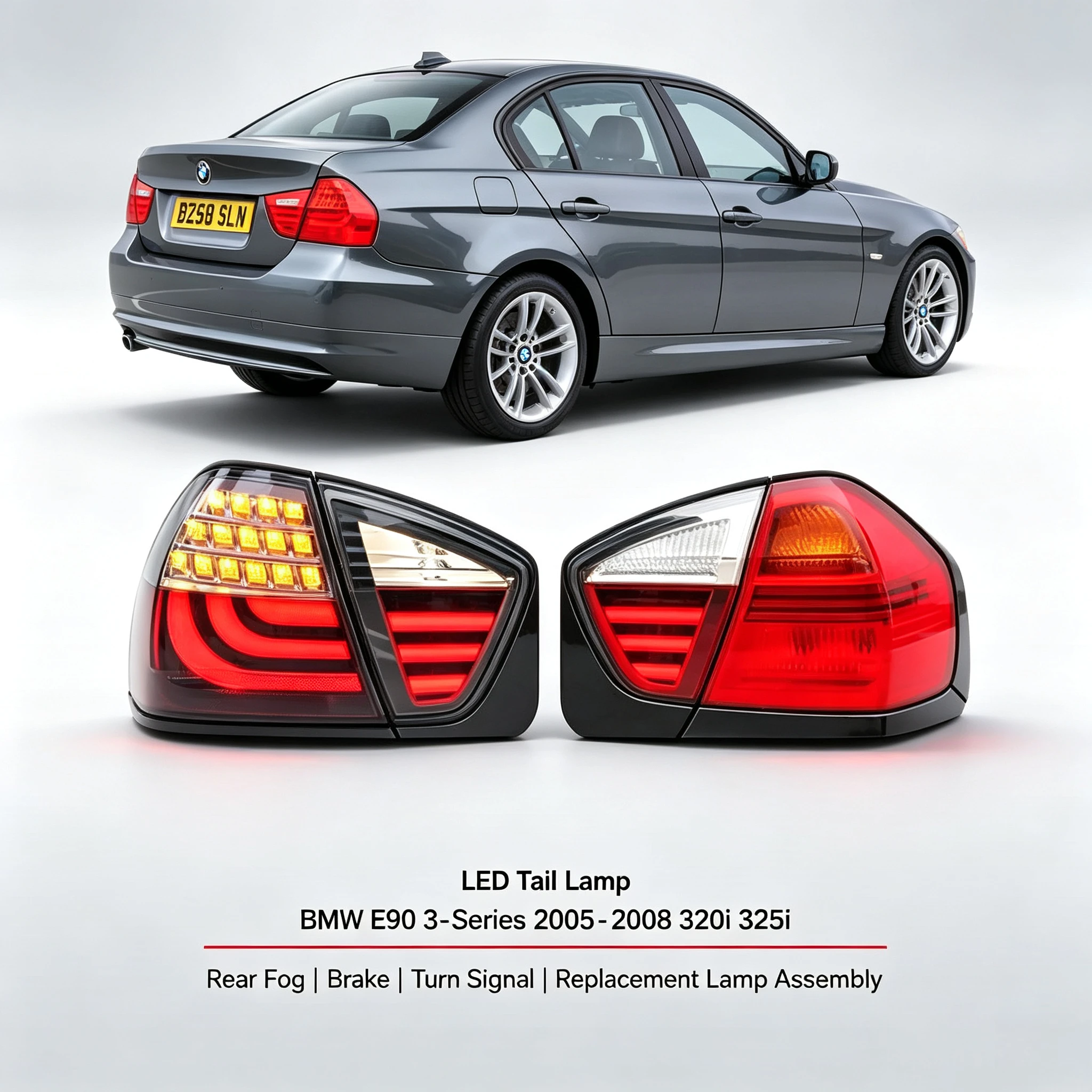 BMW E90 Rückleuchten, E90 3er LED-Rückleuchten, BMW 320i 325i Rückleuchte, E90 2005-2008 Rücklicht, E90 Nebelschlussleuchte Brems- und Blinklicht, BMW E90 Ersatz-Rückleuchte, E90