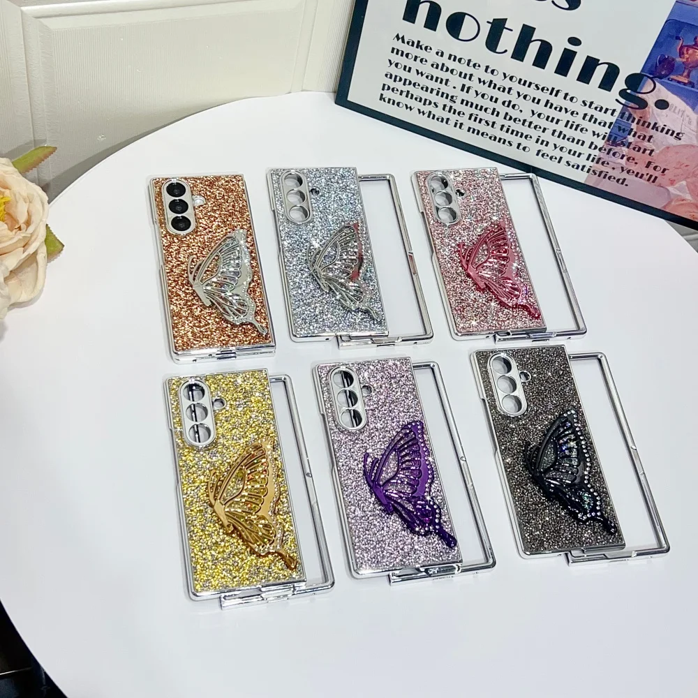 

Silver frame with diamond shiny butterfly series mobile phone case, suitable for Samsung Z Fold 6/5/4/3/7, new protective case