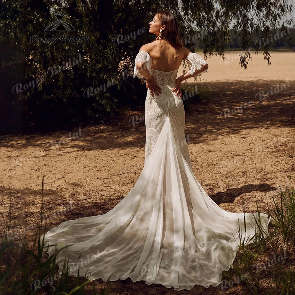 Robe de mariée sirène en dentelle bohème avec manches pour femmes, destination rustique, robe de patients en plein air, hors initié, 2024