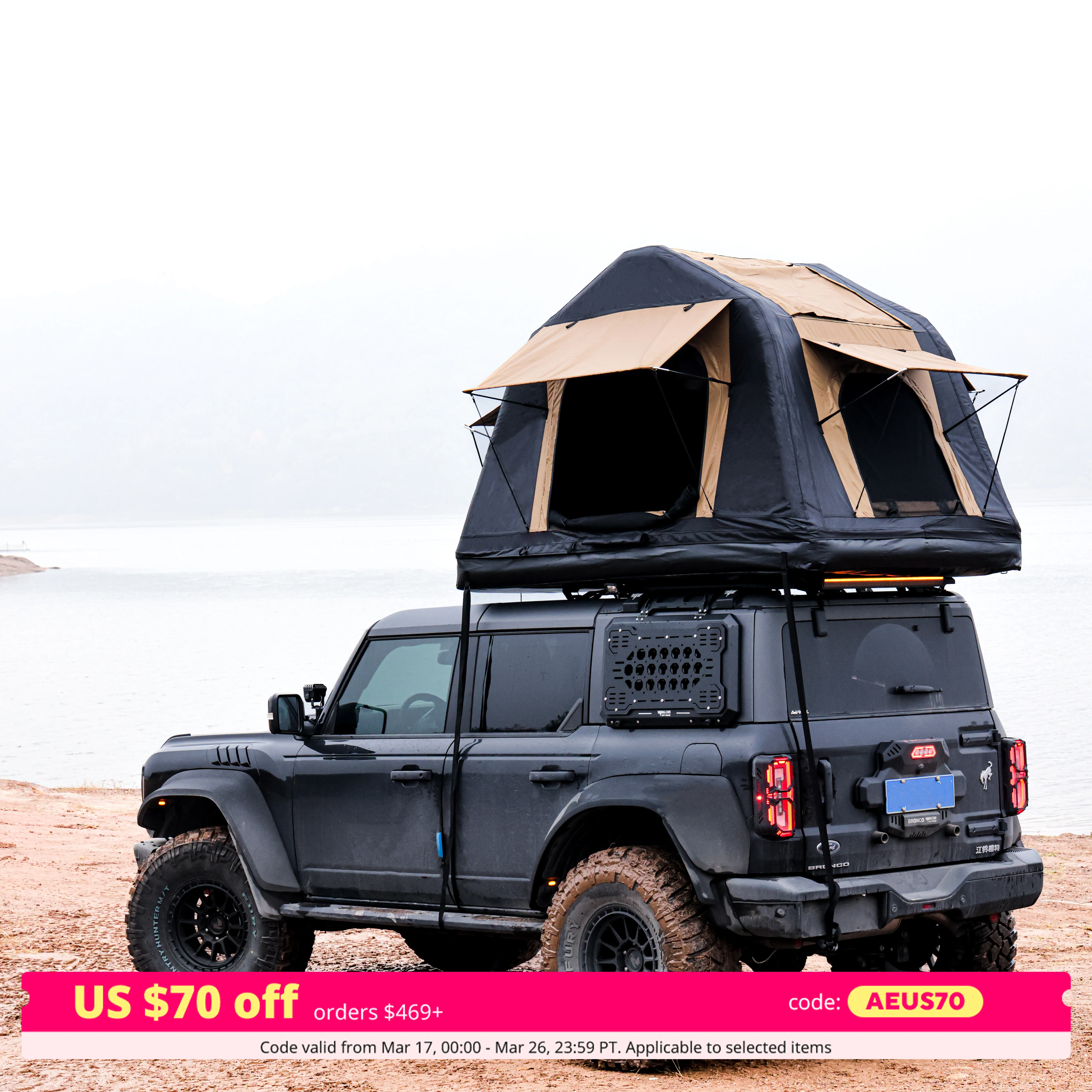 New Design 4x4 Offroad Car Roof Top Tent Amphibious Inflatable Tent With Ladder For Camping( With Ladder, Two Tone Style, Khaki