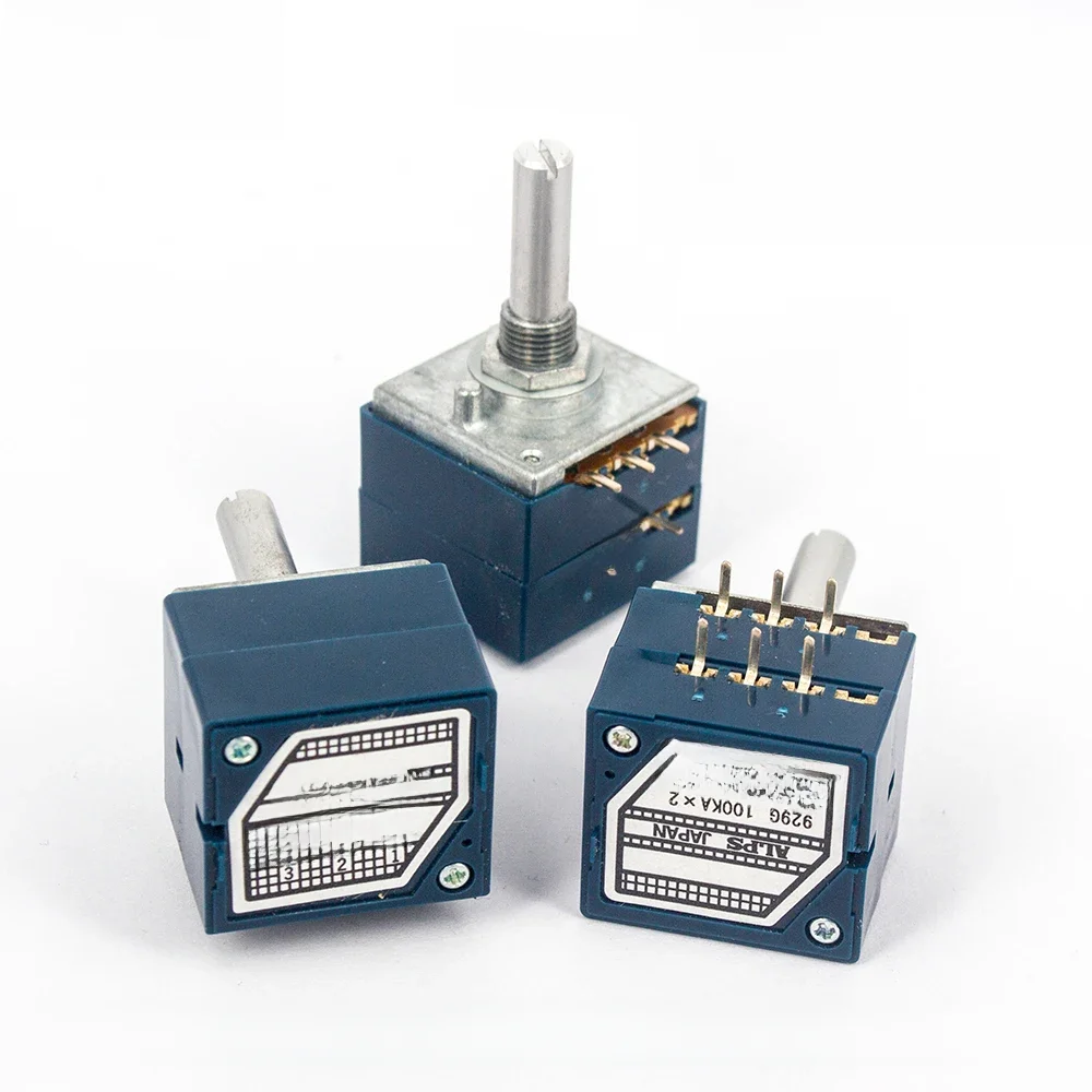 1PC Japan ALPS RK27 Volume LOG Stereo Potentiometer 2-gang Dual 10K/20K/50K/100K/250K Potentiometer Okrągły uchwyt + PCB — zdjęcie 2