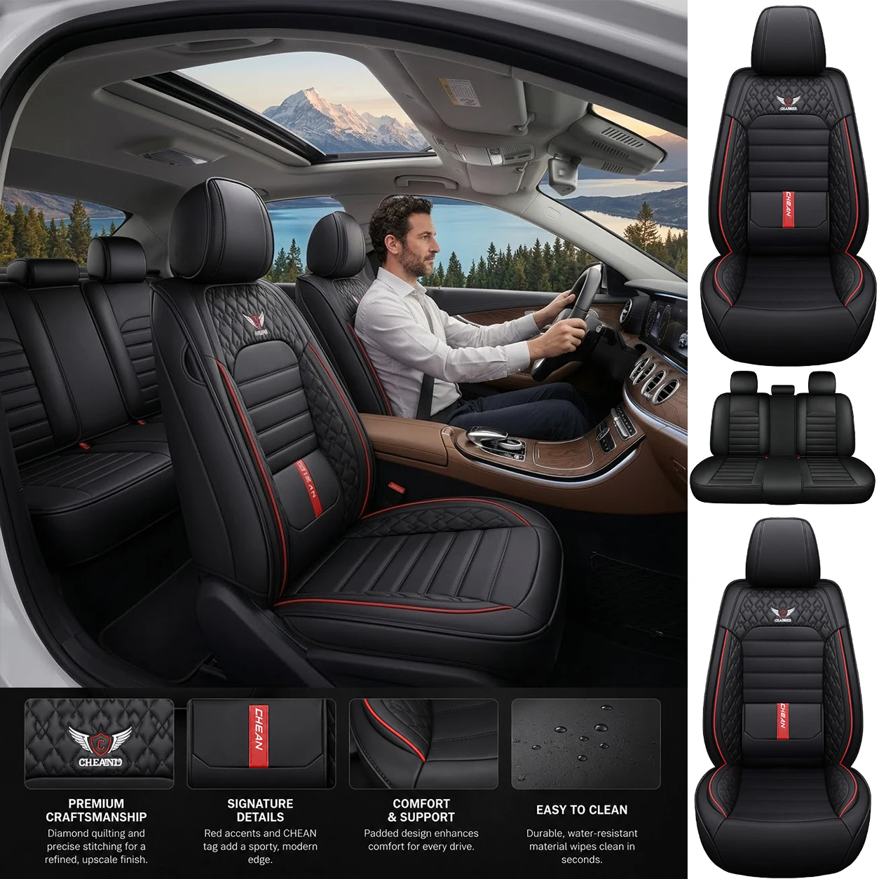Leather Car Seat Covers Full Set Universal - Luxury PU Leather Car Seat Covers