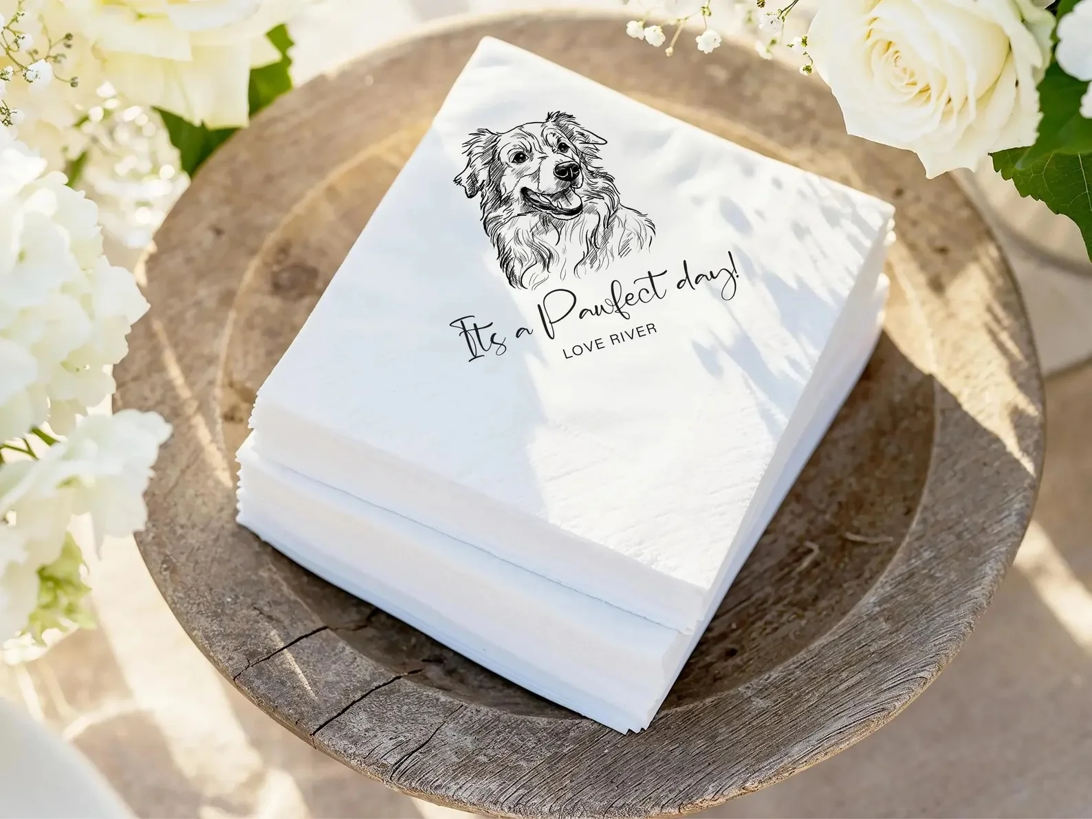 

50pcs Custom Pet Wedding Napkins, Personalized Dog Cocktail Wedding Serviettes, Dog Portrait from Photo, Dog Party Napkins for