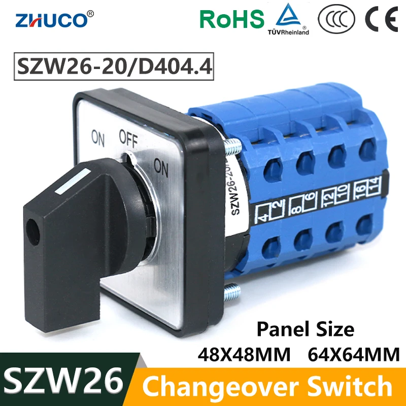 ZHUCO SZW26/LW26-20/D404.4 ON OFF ON 20A64X64 мм 48X48 мм панель четырехполюсный 16-контактный электрический реверсивный кулачковый переключатель