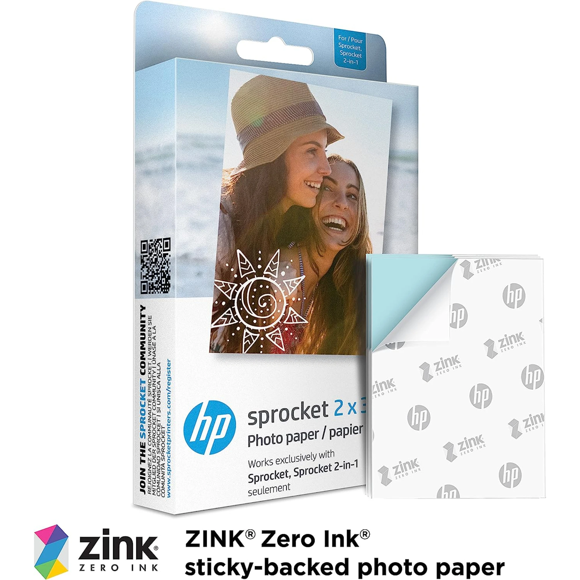 HP Sprocket Impressora fotográfica instantânea portátil, Pacote Papel Zink, 2x3"