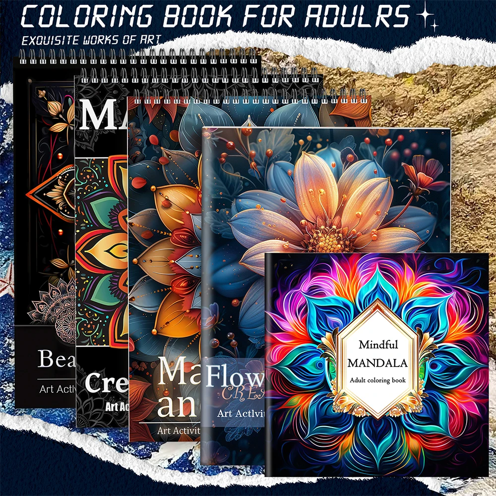 5-piece drawing set - Mandala theme coloring book, thick A4 paper, stress relief art book, great gift for friends.