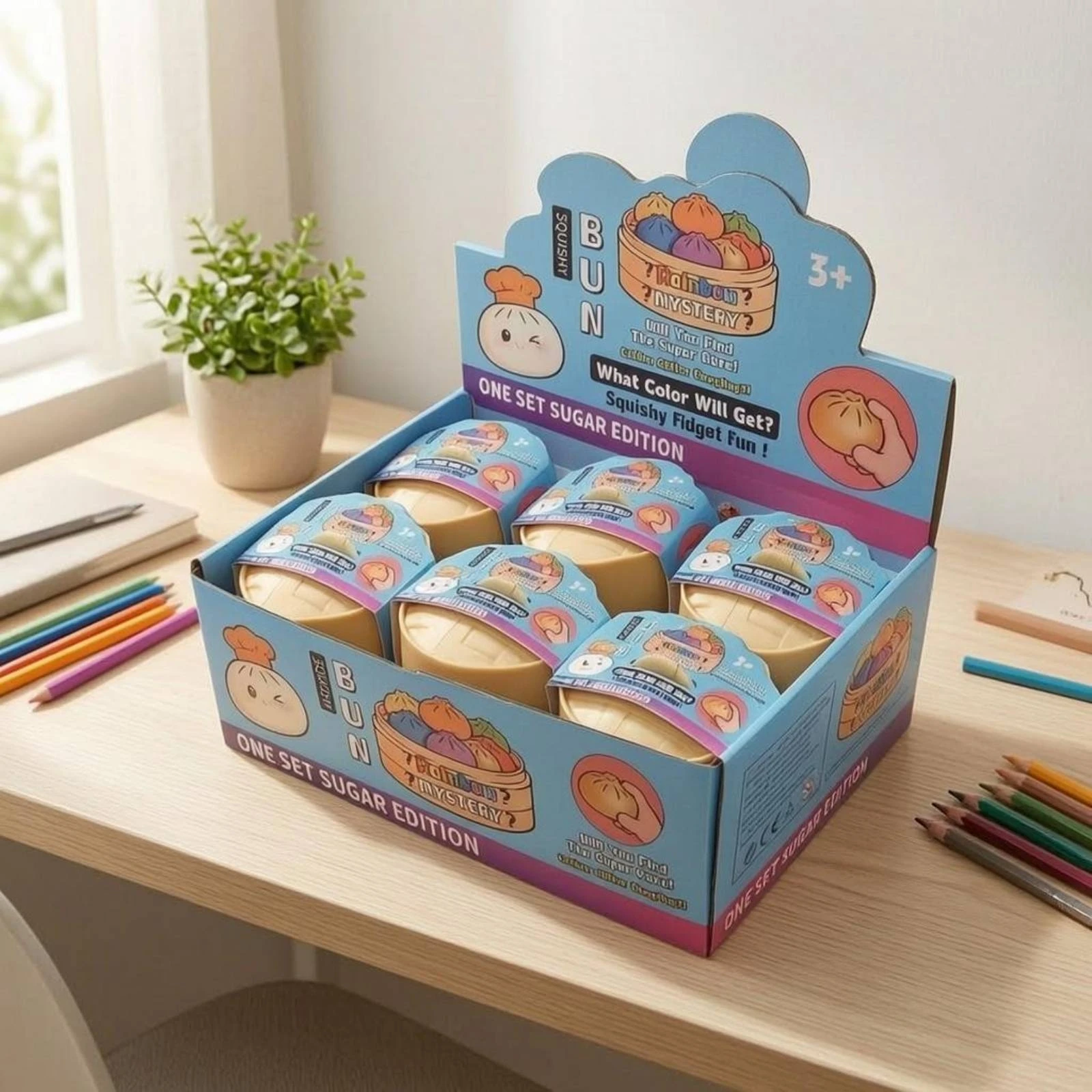 12pcs Simulation Soup Bun Blind Box Large Bun Stress Relief Toy Dumpling Squeeze Toy Steamer Basket Packaging Fidget for Play