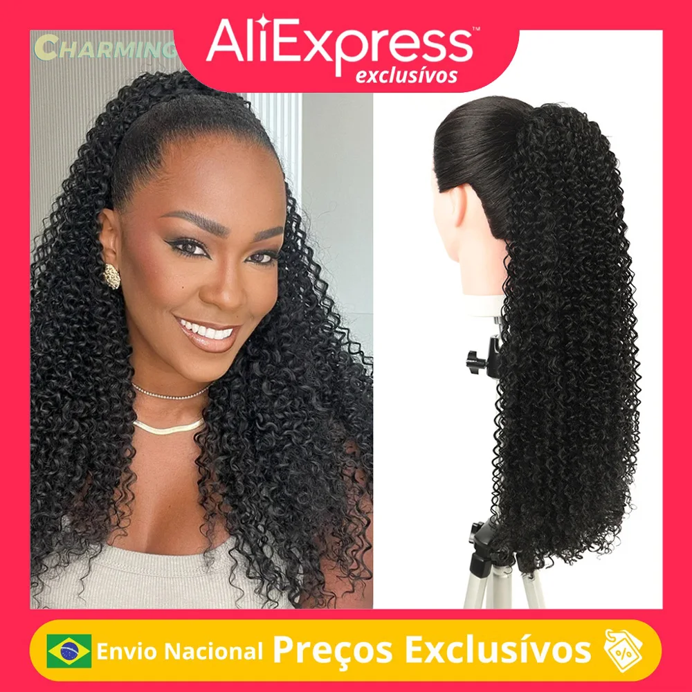 Rabo de Cavalo Orgânico Cacheado Cabelo ملحقات الأنثوية الأفرو Cacheado Fibra Resistente ao Calor de Alta Qualidade 70 سنتيمتر 180 جرام #1