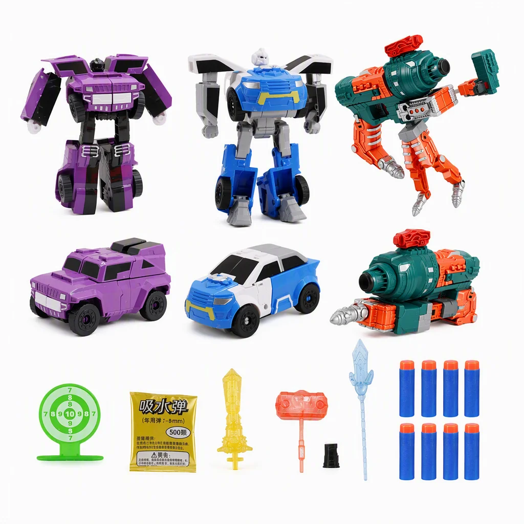 4-in-1 Deformeerbare Voertuigset - Robot, Wapen en Transformeerbare Auto - Multivormig Actiespeelgoed voor Kinderen - Creatieve 19-delige Set
