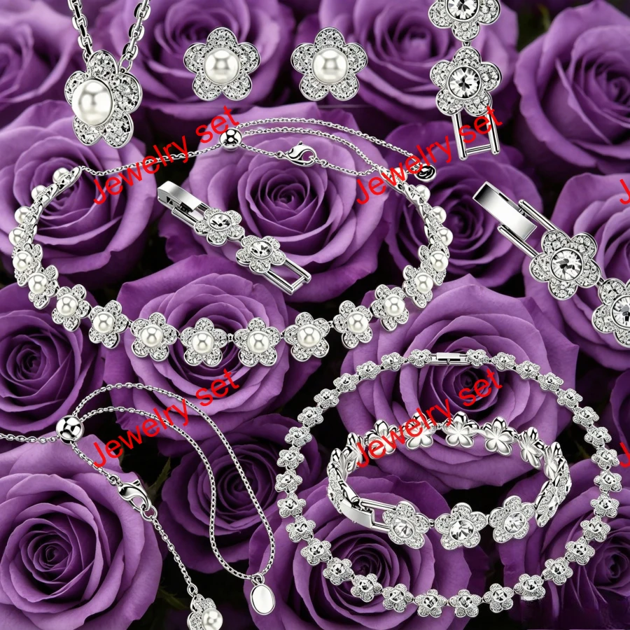 

2026 New Model Daisy Pearl Flower Zircon Jewelry,Necklace Bracelet Earrings set，925 Silver,Shining Elegance Exquisite