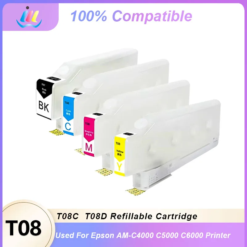 1 Set T08C T08D Refillable Ink Cartridge T08D1 T08D2 T08D3 T08D4 For Epson WorkForce Enterprise AM-C4000 AM-C5000 AM-C6000 Print
