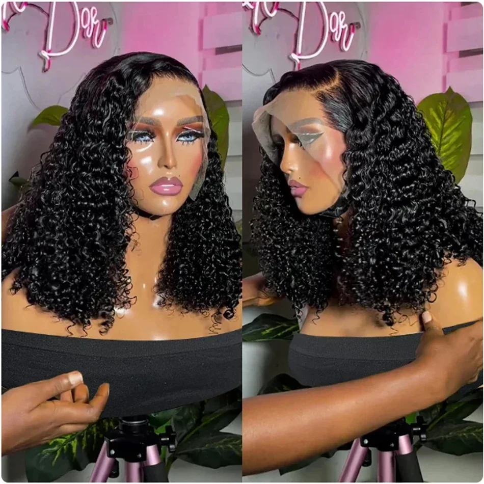 Bob Wig Human Hair 13x4 Transparent Lace Front Bob Wigs Super Double Drawn For Black Women Deep Wave Curly 100% Human Hair Wigs Pre Plucked Water Wave Bob Wigs