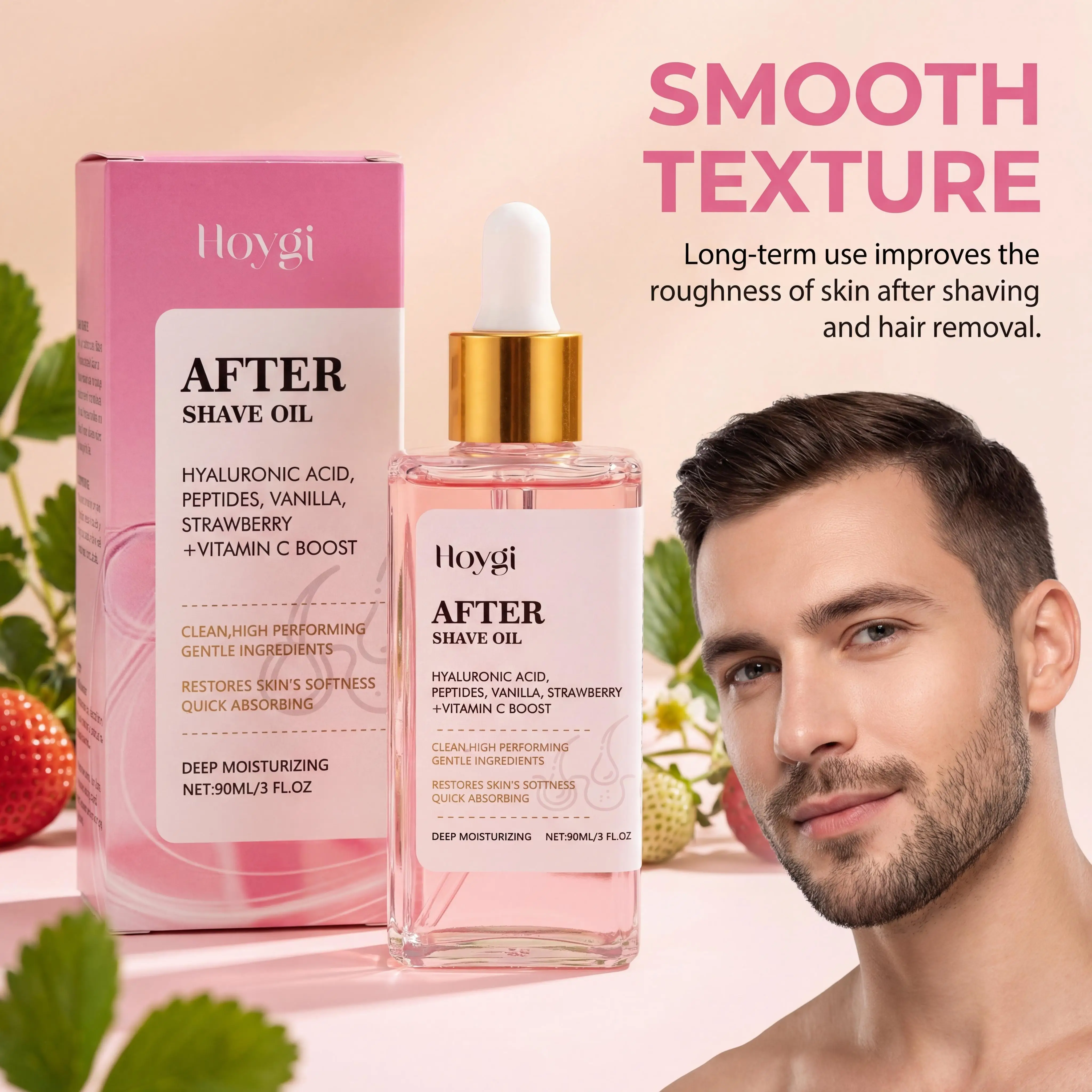 Hoygi Strawberry After Shave Oil Vitamin C Soothing Repair Gentle Moisturizing Nourishing Sensitive Skin Irritation Relief Hair Removal Body Care Serum Essence