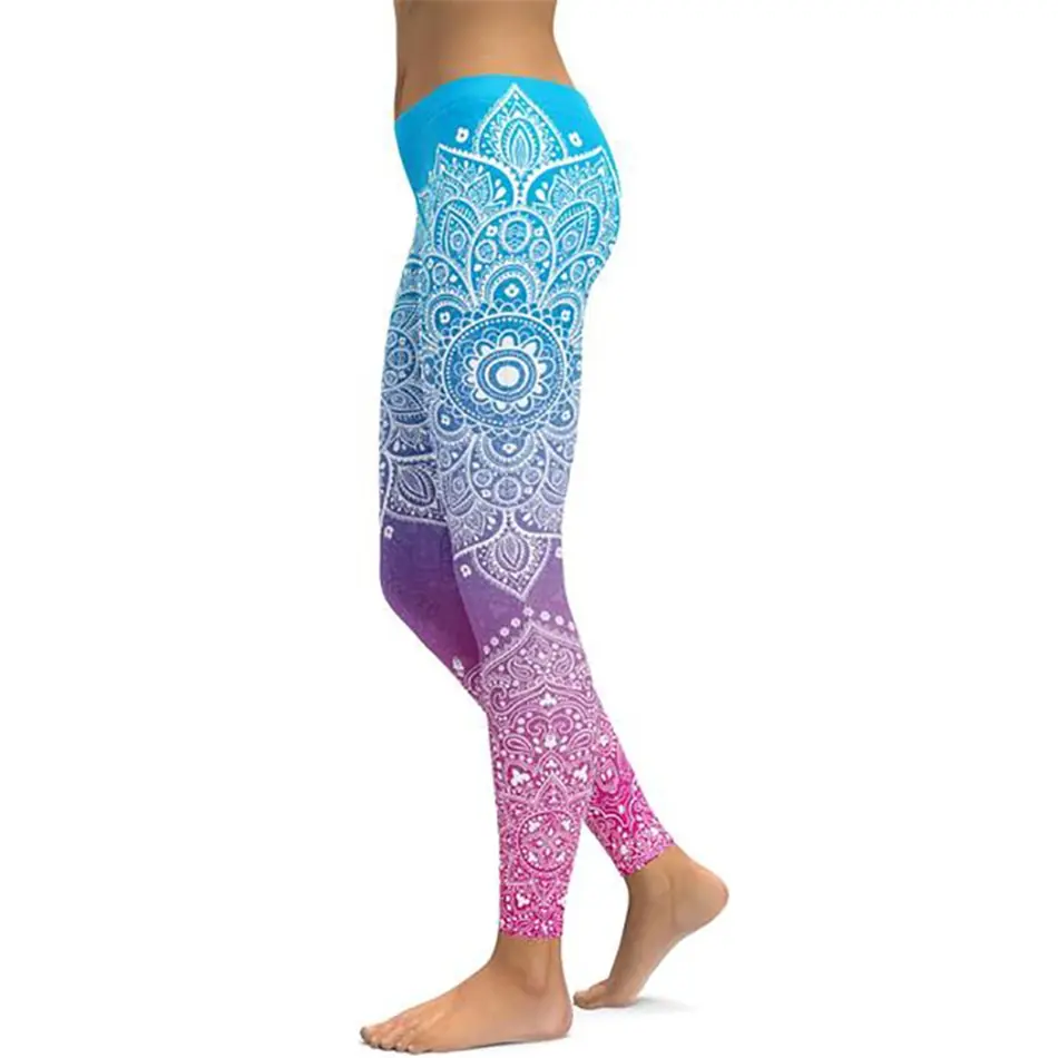 Calças de Yoga Elásticas para Mulheres, LI-FI, Mandala Leggings, Push Up Tight Wear, Fitness, Esportes, Corrida, Treinamento de Ginástica