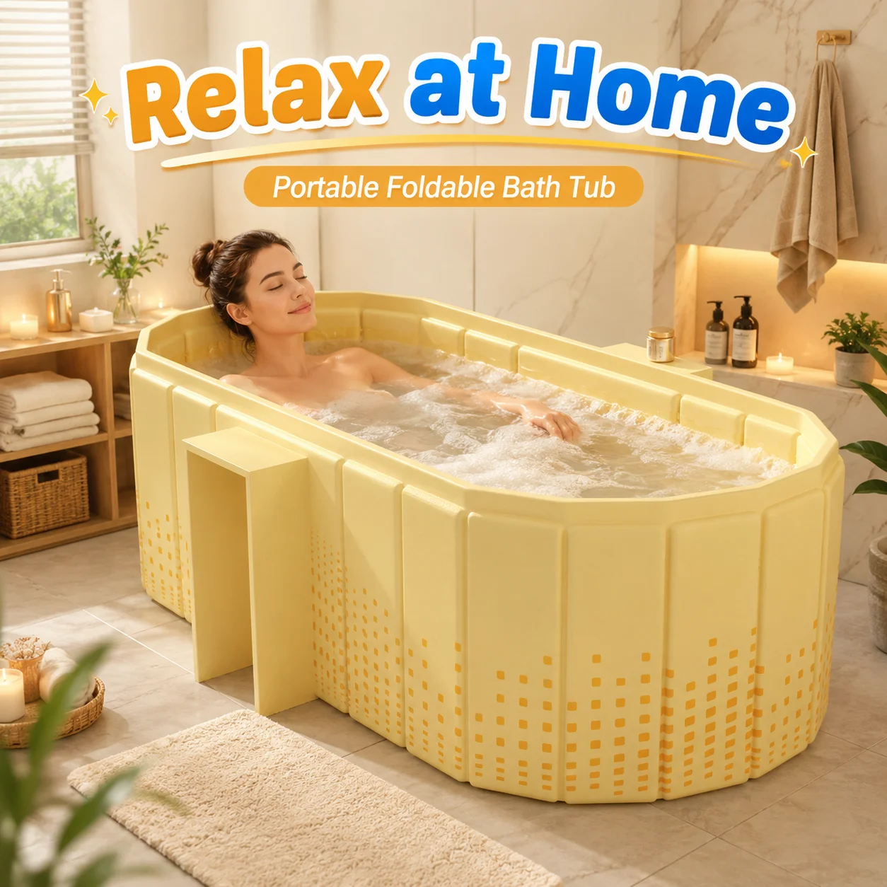 1PC Portable Foldable Bathtub, Adult Soaking Tub with Lid Freestanding Bath, Barrel Insulated Spa Tub for Bathroom Shower
