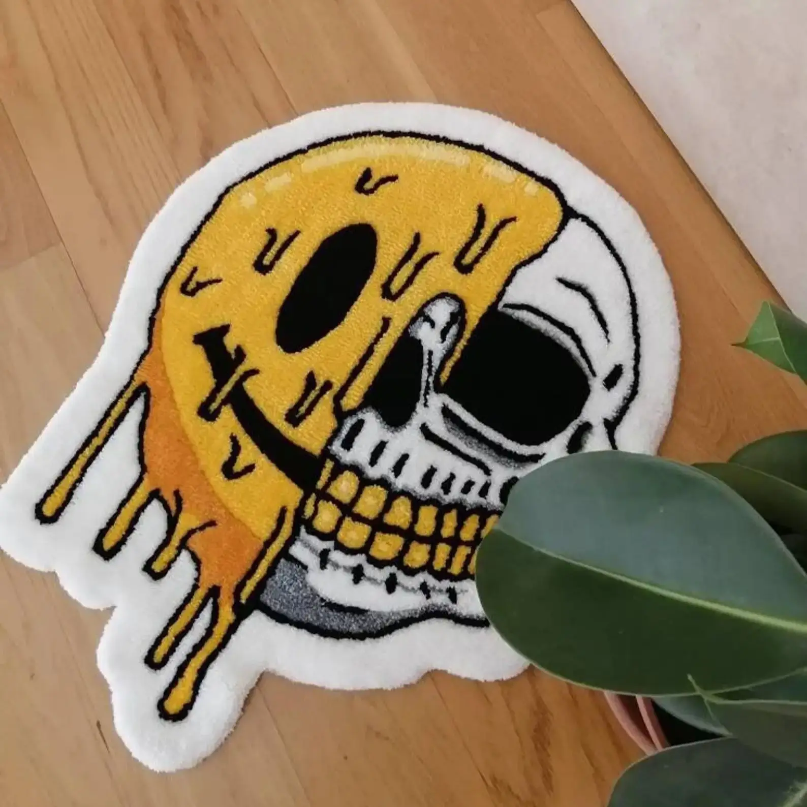 

Yellow Skull Feature Carpet Home Decor Handmade Soft Flannel Bath Rugs Bathroom Rug Cute Door Mat Gift