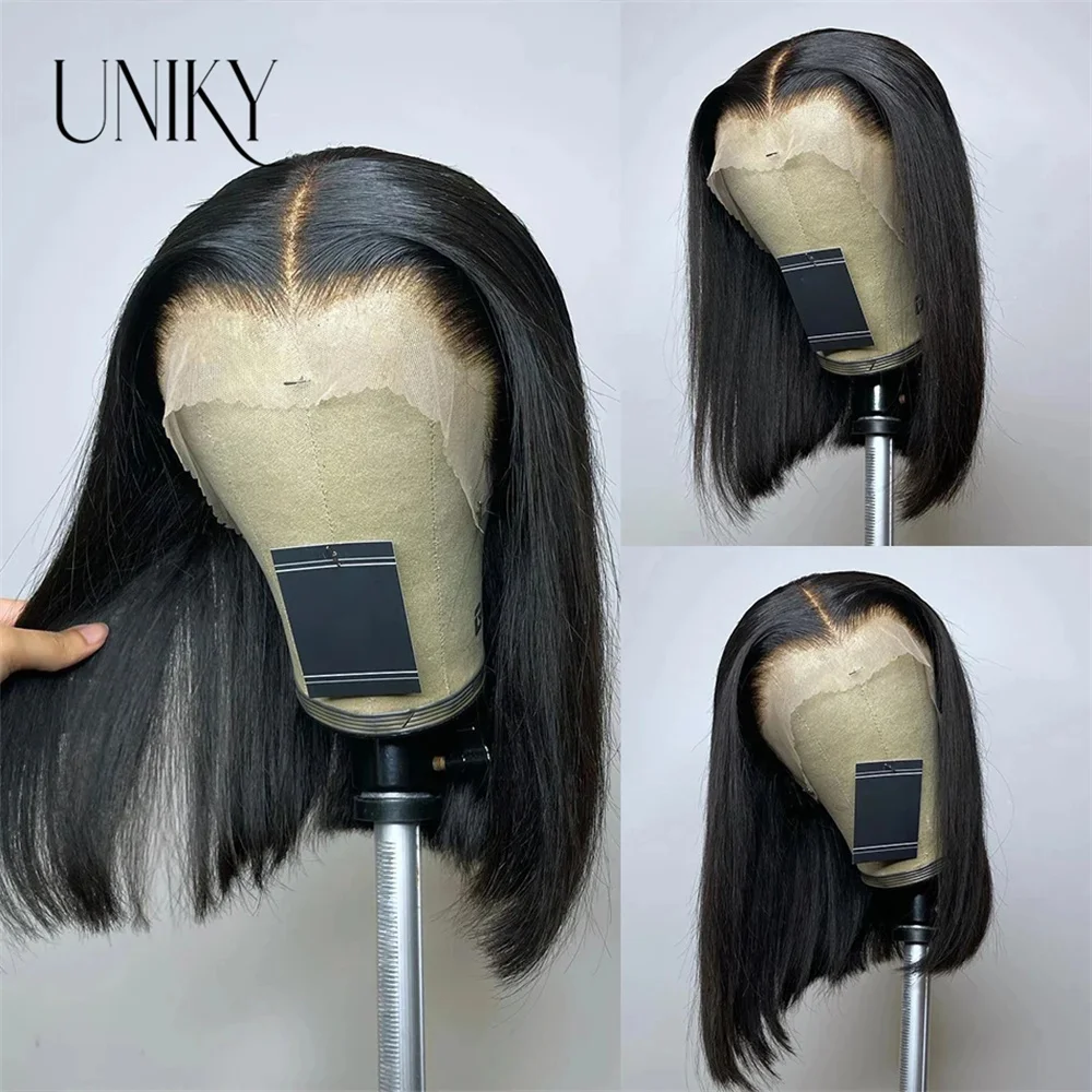 Perucas retas brasileiras do cabelo humano para mulheres, peruca curta do Bob, laço transparente da parte de T, pre-arrancado, high-density