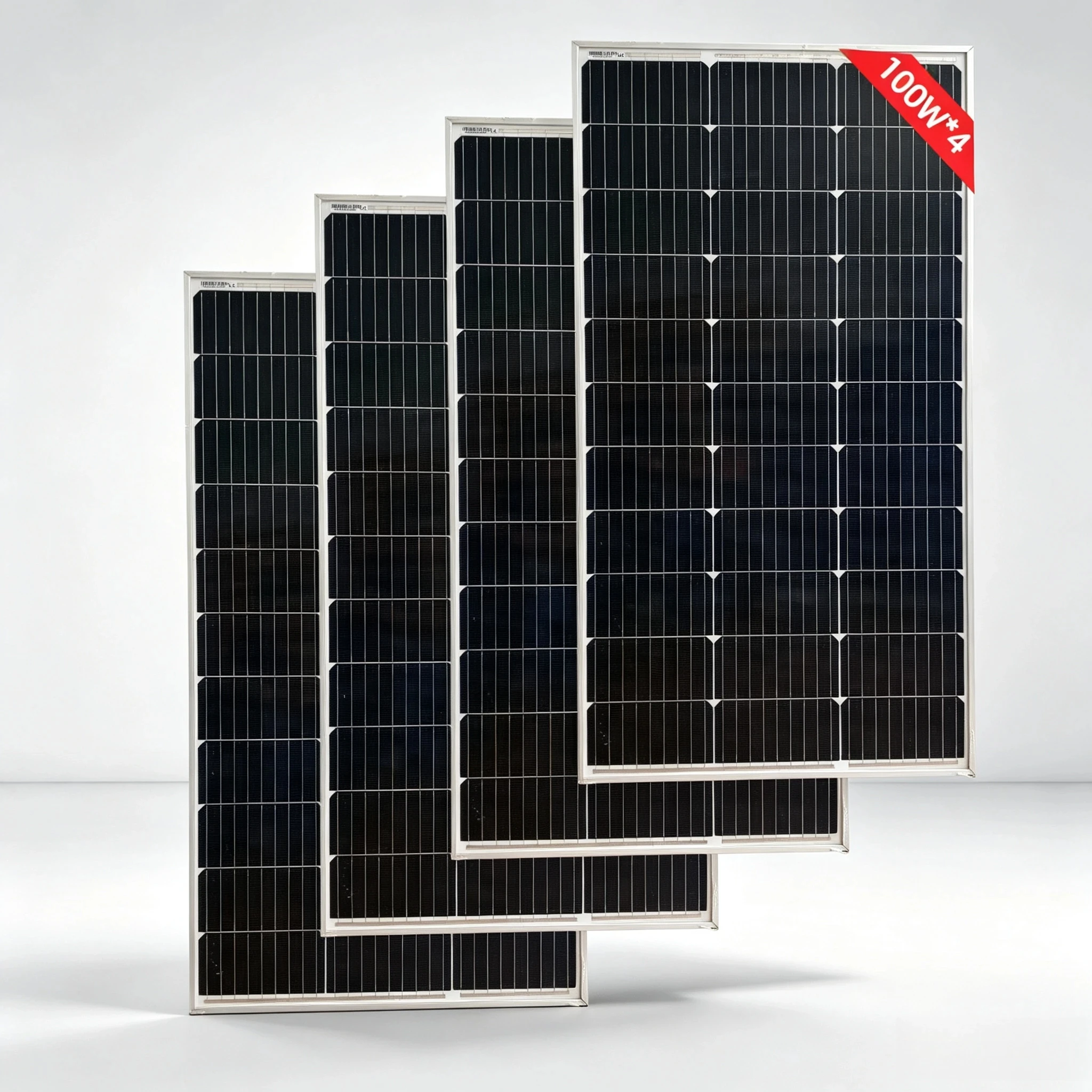 400-W-Solarpanels, 4 Stück 100-W-Solarpanels mit gehärtetem Glas, monokristalline Solarzellen, hocheffiziente, tragbare PV-Module für Wohnmobile, Camping, Boote und netzunabhängige Heimsysteme.