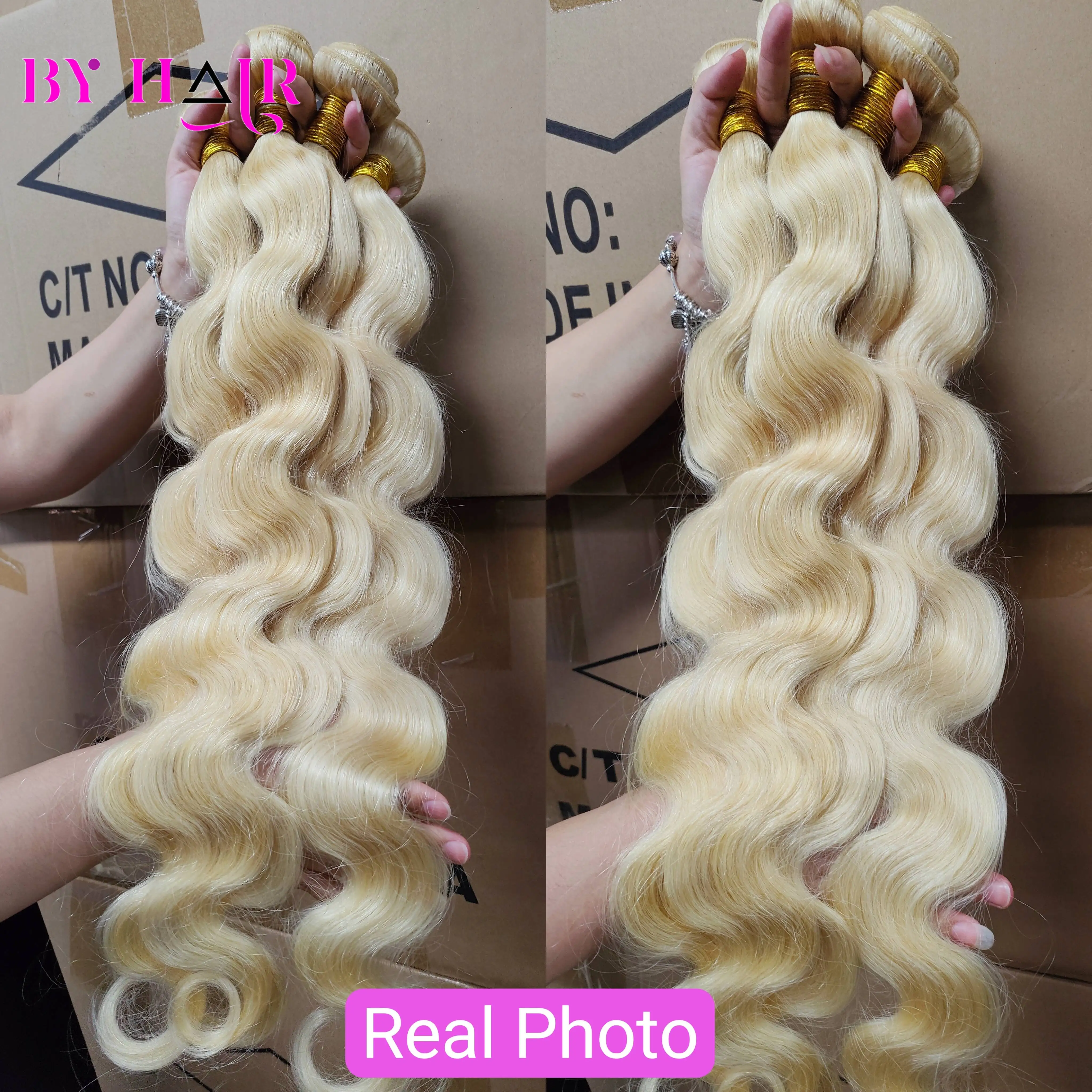 Tissage en lot péruvien naturel Body Wave blond miel couleur 613, Extensions de cheveux bruts de 12 à 32 pouces