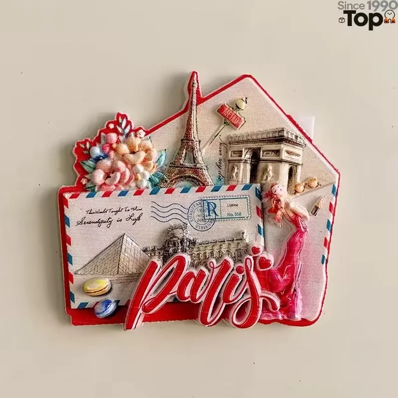 Sobre de París francés rosa, pegatina para refrigerador pintada en 3d, pegatina magnética de la Torre Eiffel, regalo conmemorativo de viaje mundial