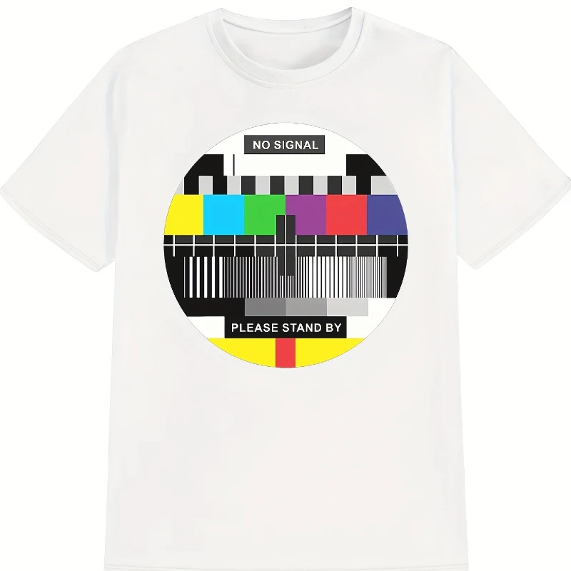 

Men's Funny TV Static Noise & 80s/90s TV Show Dials Retro T-Shirt Casual Round Neck Tee for Nostalgic TV Lovers Gift Mens T Shir