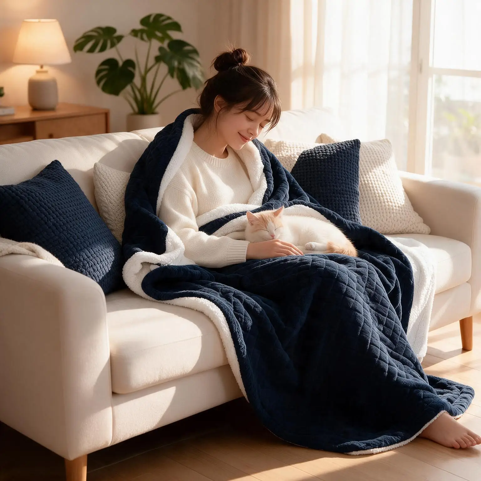 Plaid Jacquard Electric Heated Throw Blanket 90x100 in, Milk Velvet Jacquard 240gsm + 210gsm Sherpa Fleece Lining, LCD Tabletop Controller, 3 Colors