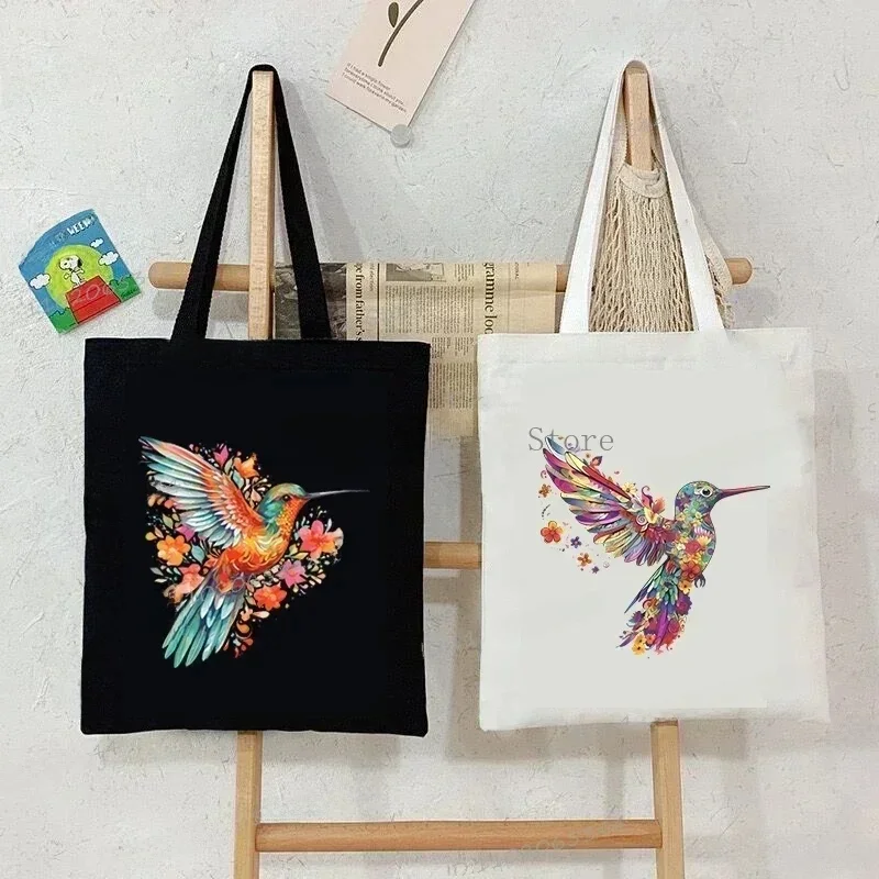 Kwiatowy koliber Damska modna torba na ramię Animal Bird Lover Student Tote Bag 2024 New Canvas Trendy Lady Commuter Handbag — zdjęcie 2