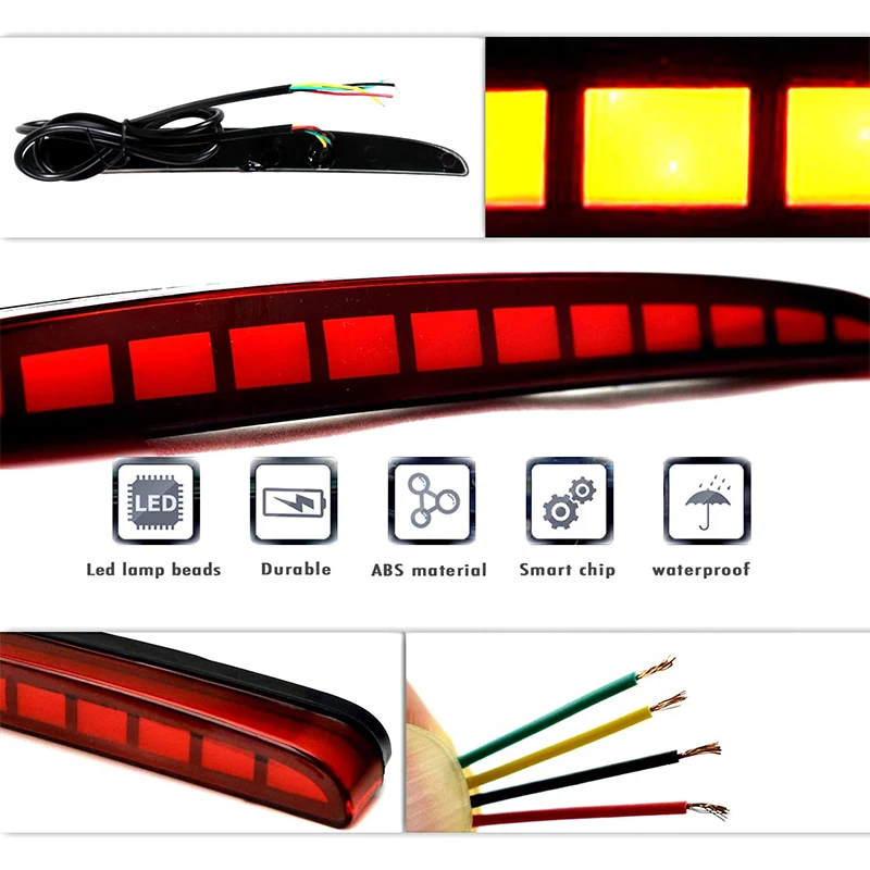 2PCS For Honda Civic Type R 2016 2017 2018 2019 2020 LED Rear Bumper Fog Lamp Brake Light Dynamic Turn Signal Reflector