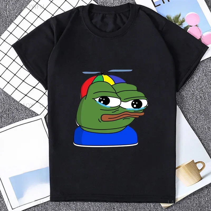Zabawna kreskówka Pepe żaba Emote nadruk graficzny casual Harajuku moda uliczna trend lato mężczyźni kobiety uniwersalny T-shirt z wycięciem pod szyją — zdjęcie 2