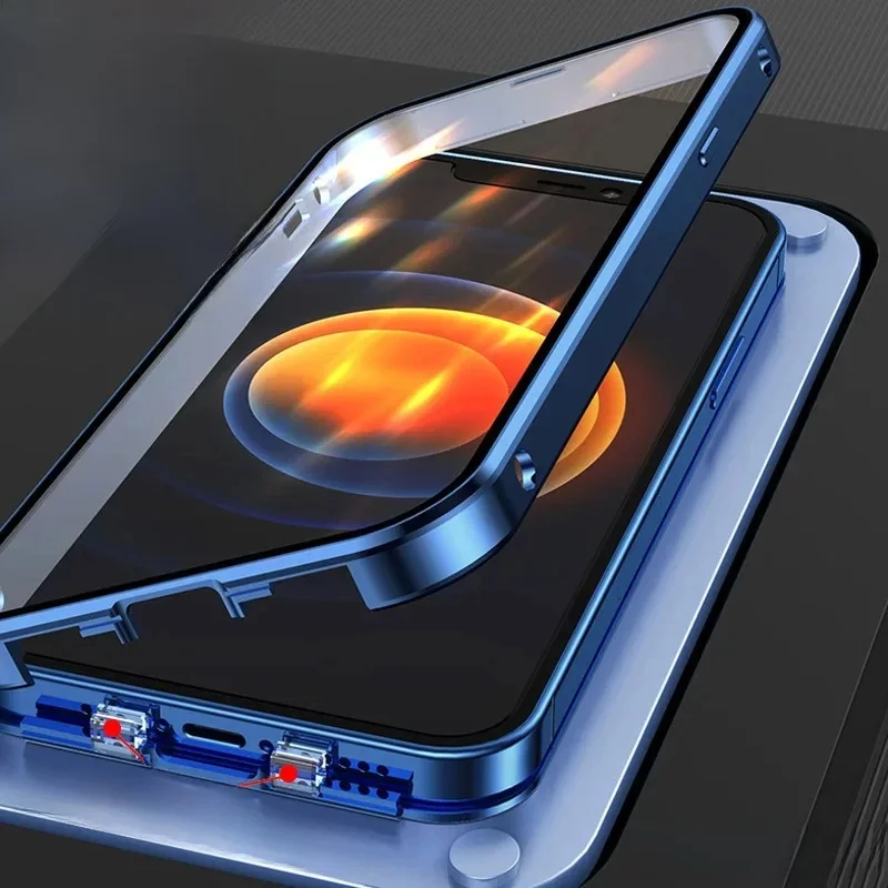 360° Pełne Magnetyczne Etui z Metalowym Zapięciem do iPhone 18 17Pro 16 15 14 13 12Pro Max, Dwustronne Szkło z Osłoną Obiektywu Aparatu — zdjęcie produktu 7