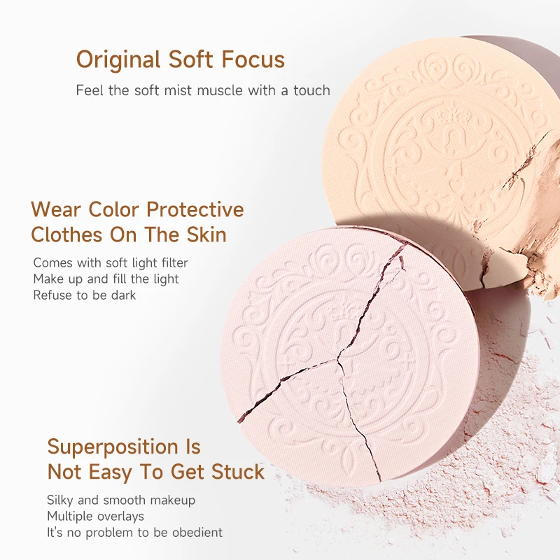 بودرة أوروبية غير لامعة منقوشة، مقاومة للماء والعرق، تدوم طويلاً، مسامية، مطحونة بدقة، مكياج ناعم للبشرة