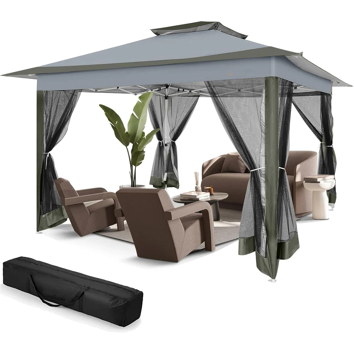 Image of Gazebo da giardino pop-up 3x3m Gazebo impermeabile per padiglione esterno in metallo con zanzariera 4 corde 8 paletti Borsa per il trasporto per patio Cortile cod004