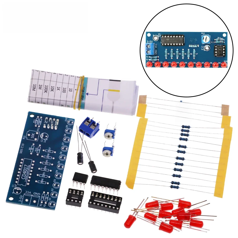 NE555 CD4017 działanie LED światło przepływowe elektroniczny pakiet produkcyjny moduł płyty sterującej kondensator oscylator zegar Siganal zestaw do samodzielnego montażu — zdjęcie 2