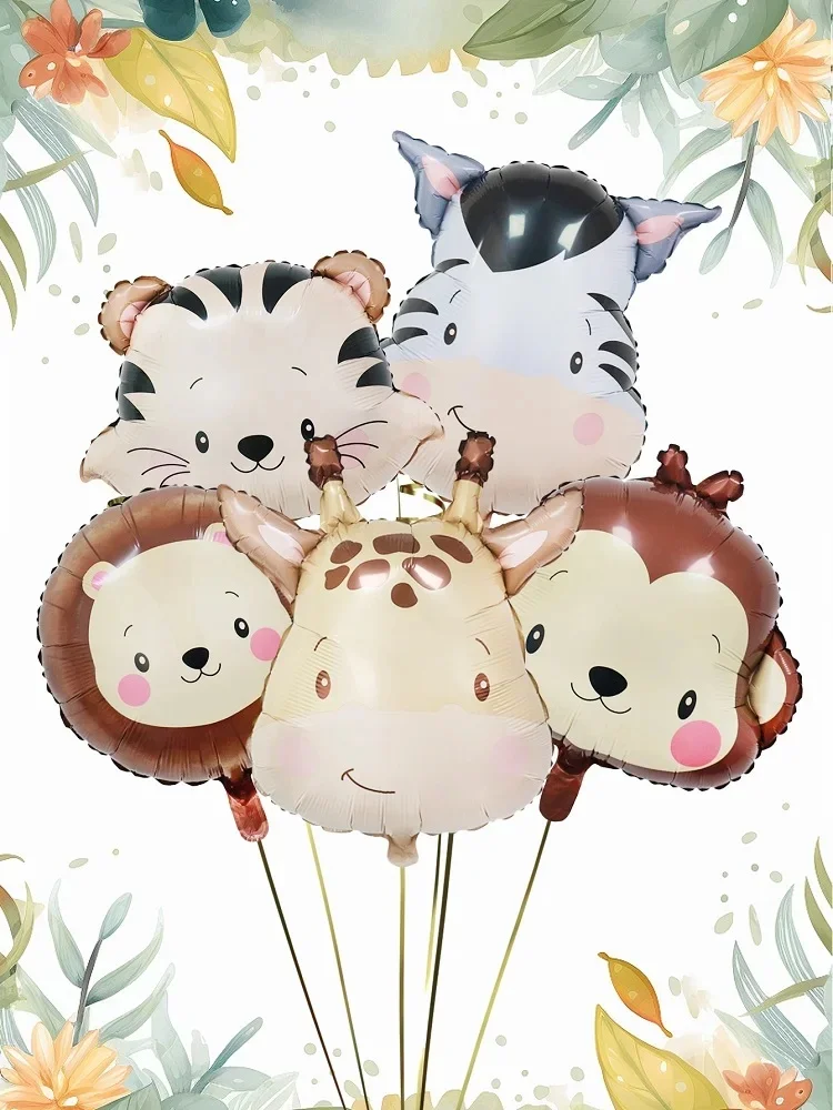 Ballons tête d'animal singe, lion, tigre, zèbre, girafe, parfait pour la décoration de fête d'anniversaire, décoration de fête dans la jungle, 1 pièce/5 pièces