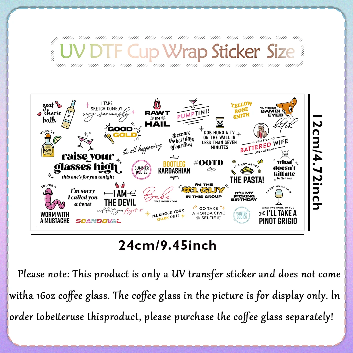 1PC UV Transfer Sticker,Glass Cups Wrap Transfer Sticker,Waterproof Self-Adhesive Stickers For Personalized Glass Cup Design