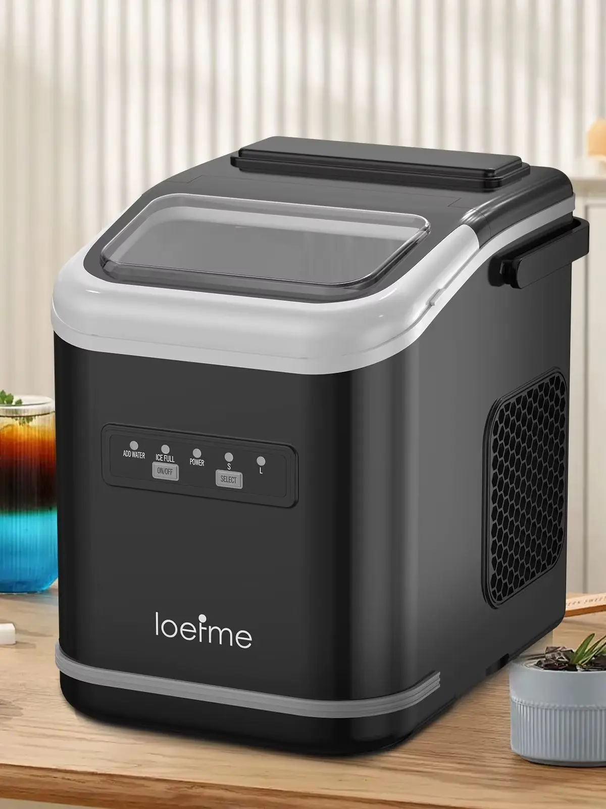 LOEFME Tragbare Eiswürfelmaschine 12kg/24h 9 Eiswürfel in 6-13 Min LED Anzeige mit wählbarer Eisgröße 1,4L Wassertank Zuhause