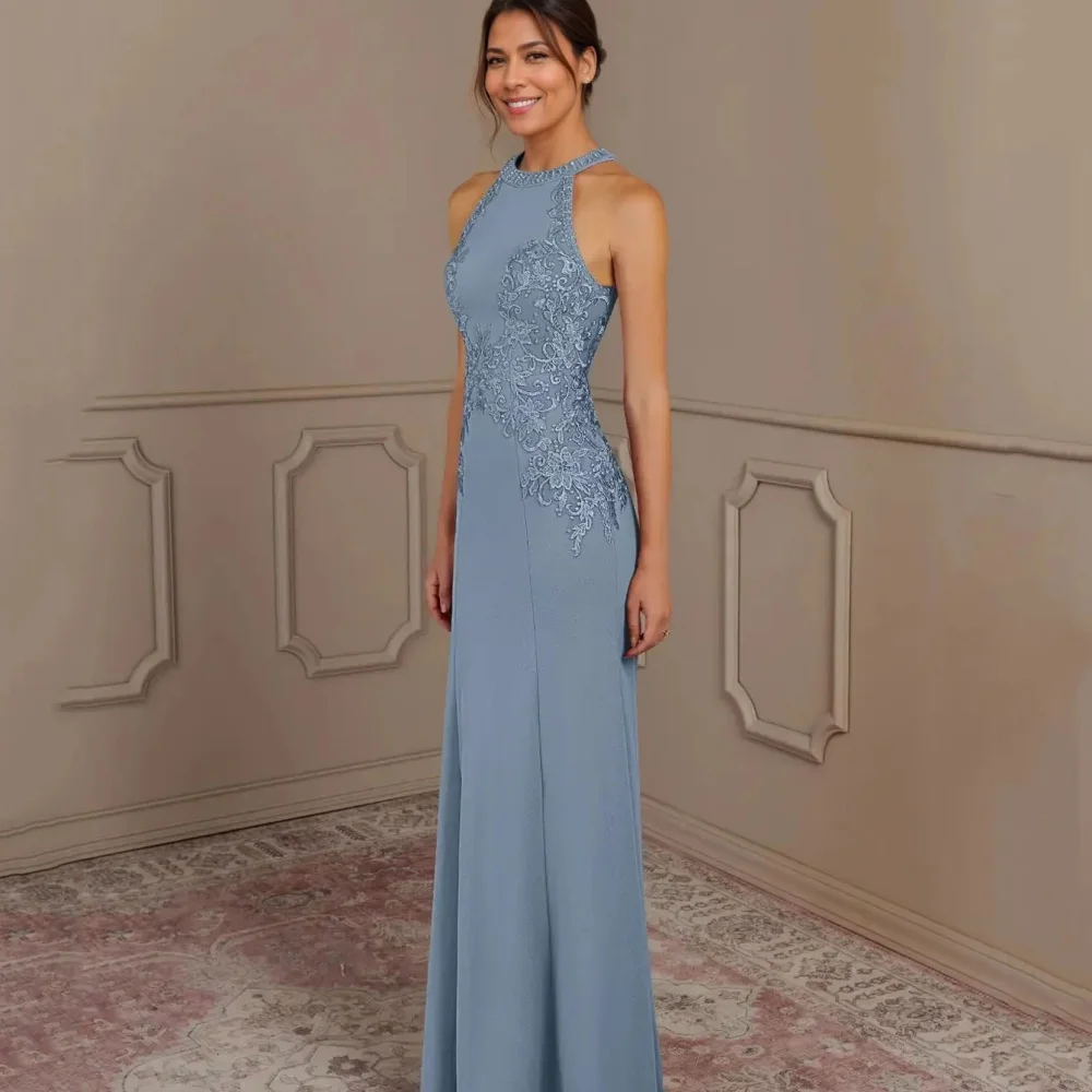 

Mother Dresses Customized Elegant Halter Lace Bride Party Dress Mermaid Floor Length Occasion Gown robes invitée mariage