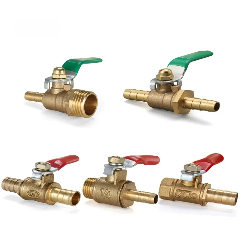 Robinet à tournant sphérique barbelé en laiton, filetage 1/4 3/8 1/2 BSP, connecteur mâle femelle, raccord de tuyau en cuivre