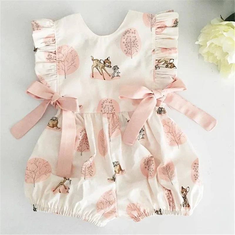 Vêtements d'été pour bébés filles de 0 à 24 mois, barboteuse en coton doux avec fleur de cerf, combinaison pour filles, vêtements à la mode pour nourrissons