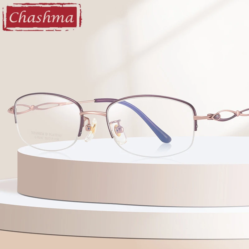 Chashma Women Fashion Glasses Frames Semi Rim Titanium Eyeglasses Elegant Optical Eyewear for Prescription Lens Spectacles Gafas