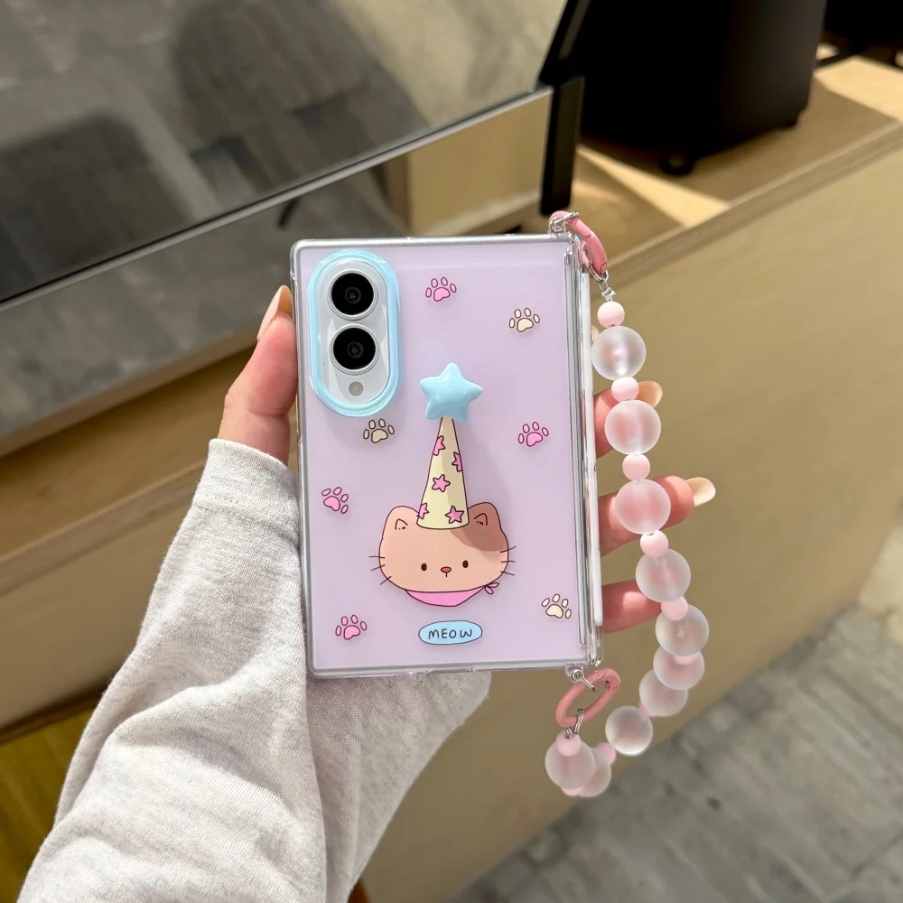 Cute 3D Star Cartoon Cat Puppy Pattern Phone Case Suitable For Samsung Galaxy Z Fold 8 fold 8 Cover Sweet Cute Folding Anti-Fall