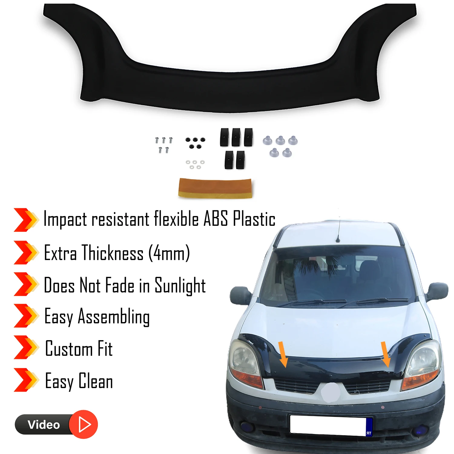 Hood Deflector Guard for Renault Kangoo (2003-2007) Bug Shield Bonnet Protector / 4 mm thickness and ultra-durable material