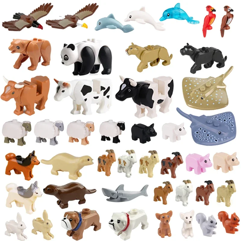 Moc City – blocs de construction classiques, animaux, vaches mignonnes, Pandas, chèvres, écureuils, lapins, perroquets, requins, jouet créatif pour enfants, cadeau