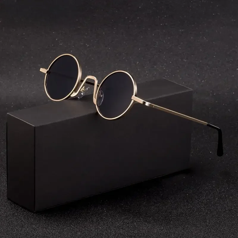 SPLOV Vintage Rap Sunglasses Men Women Steam Punk Style Hip-Hop Small Round Metal Frame Eyewear Retro Gafas De Sol With Case — zdjęcie 2
