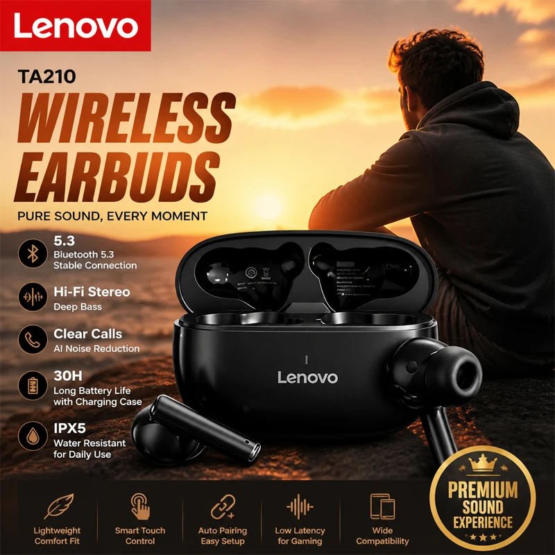 

Lenovo TA210 OWS Bluetooth 5.4 Earphones Stereo Sound Sports Music Wireless Sports Headphones Low Latency HD Call Earbuds New