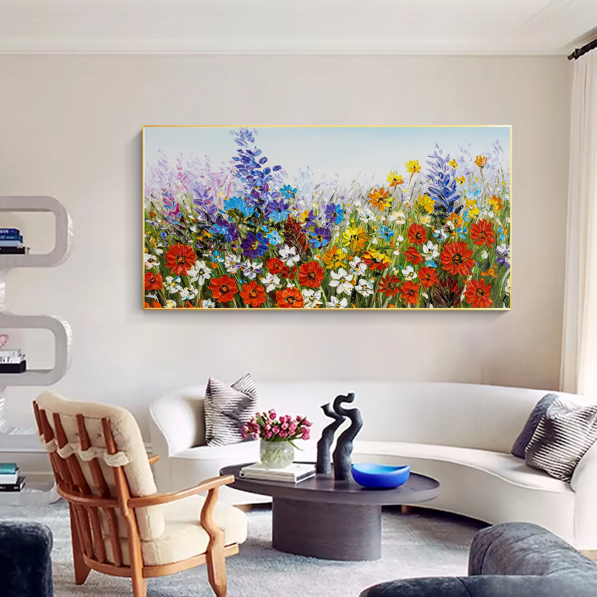 

Colorful Flowers Painting Heavy Textured Flowers Painting Palette Knife Painting Extra Large Vertical Wall Art Decor