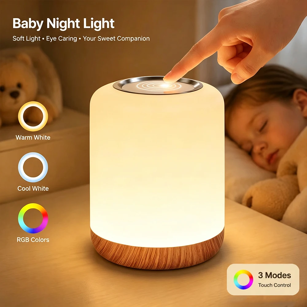 DB kleuren touch control oplaadbare LED-lamp baby nachtlampje 3 standen draagbare bedlamp continue DIY slaapkamer slaapkamer slaapkamer slaapkamer