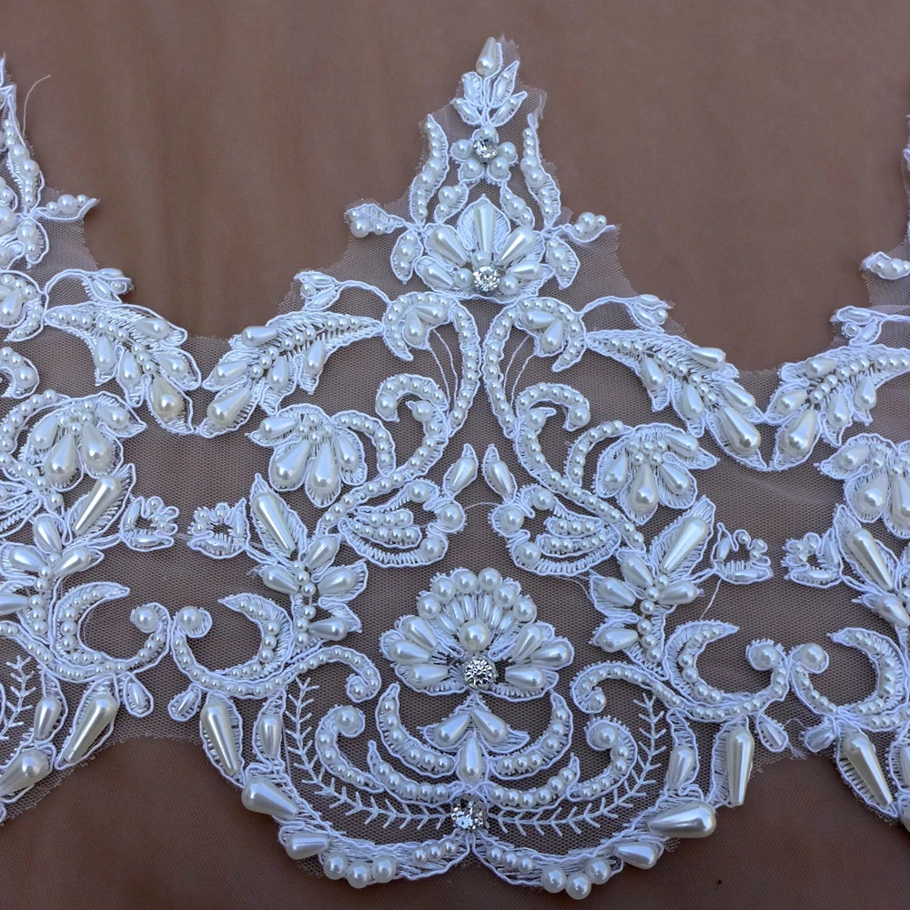 

Кружевная отделка HelluyerDc из бусин в виде крупных капель, цвета слоновой кости и черного, ручной работы, для украшения свадебных платьев, ширина 26 см (10 дюймов)