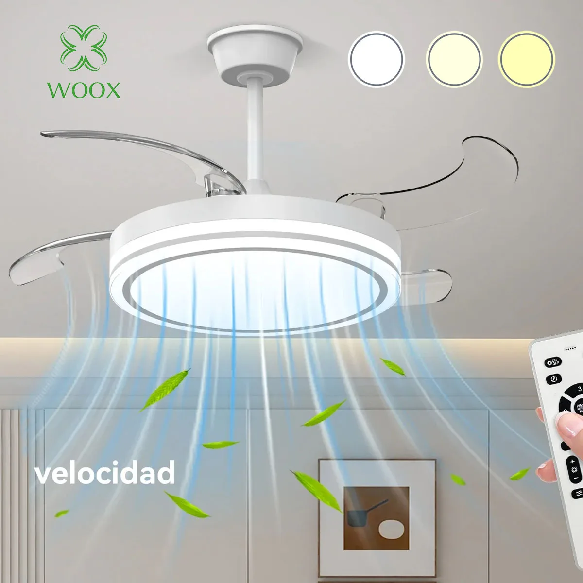 Ventilador de techo de 42" de amplio alcance con luz LED, control remoto, 6 niveles de intensidad y 50W de atenuación continua