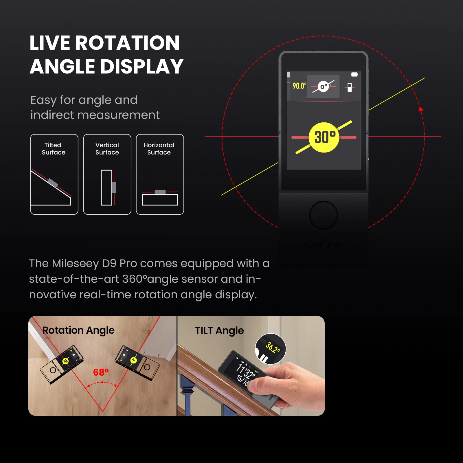 MiLESEEY D9 Pro Laser Distance Measure,World’s 1st laser measure with visual aligning, 100M Bluetooth Laser Measure Tape